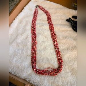 **3/$10** Multi-Strand Beaded Necklace in Red and Pink